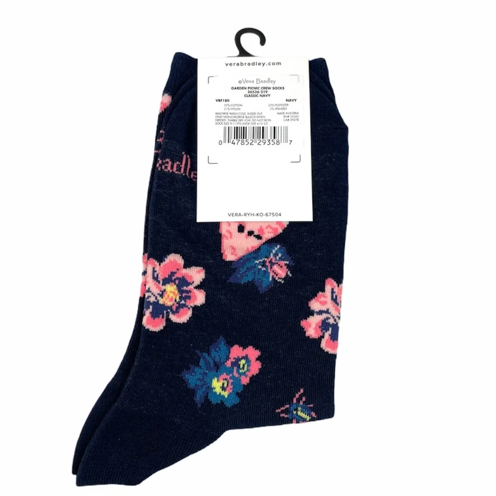 Vera Bradley Garden Picnic Crew Socks, Navy